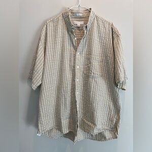 GEOFFREY BEENE- white & pale yellow plaid button down shirt
